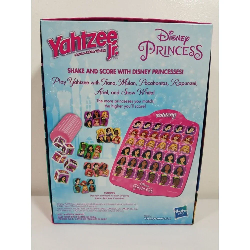 Yahtzee Jr Disney Princess Board Game Dice Ariel Rapunzel Tiana Mulan Complete